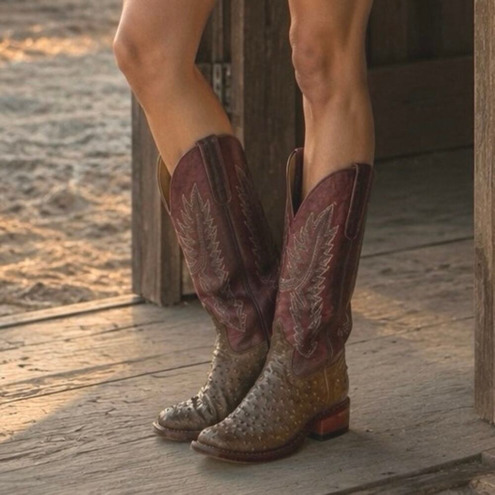 HP Ostrich Print Cowboy Boots Women’s Size 6 Burgundy Brown Western Boots